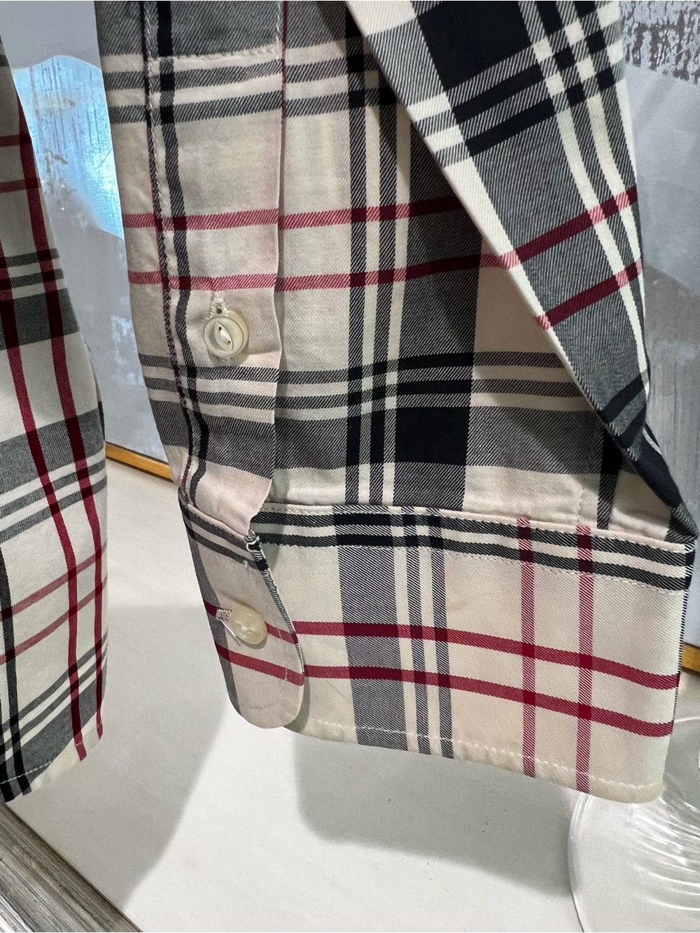 Ralph Lauren Plaid Ruffle Front Button-Up Shirt - Cream/Black/Red - Picture 5 of 12